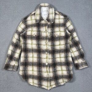 Aritzia Wilfred Free "The Ganna" Wool Flannel Shirt Jacket Womens S Brown Plaid